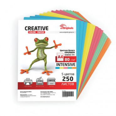 Бумага цветная CREATIVE color, А4, 80 г/м2, 250 л., (5 цветов х 50 л.), микс интенсив, БИpr-250r