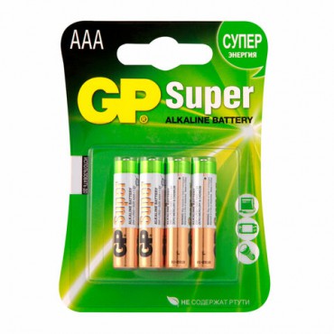 Батарейки КОМПЛЕКТ 4 шт., GP Super, AAA (LR03, 24А), алкалиновые, мизинчиковые, блистер, 24A-2CR4