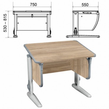 Стол-парта регулируемый "ДЭМИ" СУТ.41, 750х550х530-815 мм, серый каркас, пластик серый, дуб сонома (КОМПЛЕКТ)