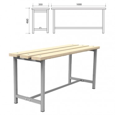 Скамья деревянная на металлокаркасе "СТ 1", 1000х350х460 мм, каркас металлический серый, сиденье дерево