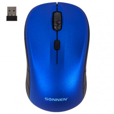 Мышь беспроводная SONNEN V-111, USB, 800/1200/1600 dpi, 4 кнопки, оптическая, синяя, 513519