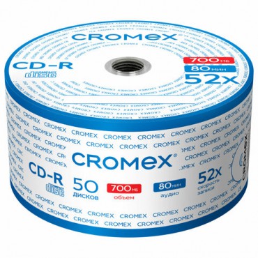 Диски CD-R CROMEX, 700 Mb, 52x, Bulk (термоусадка без шпиля), КОМПЛЕКТ 50 шт., 513773